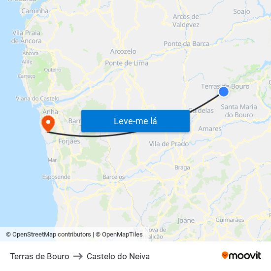 Terras de Bouro to Castelo do Neiva map