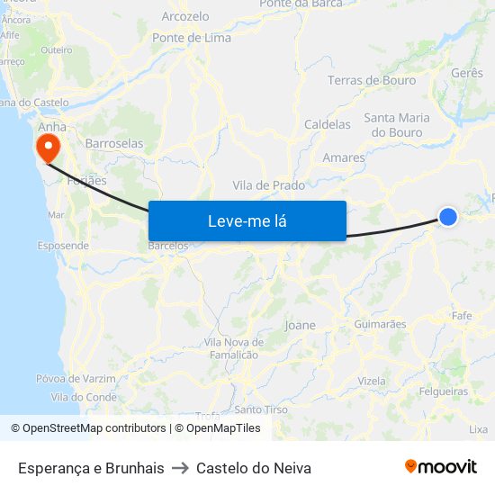 Esperança e Brunhais to Castelo do Neiva map