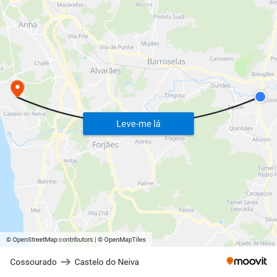 Cossourado to Castelo do Neiva map