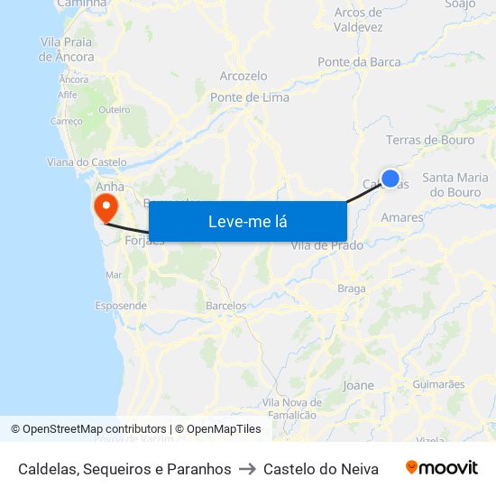 Caldelas, Sequeiros e Paranhos to Castelo do Neiva map