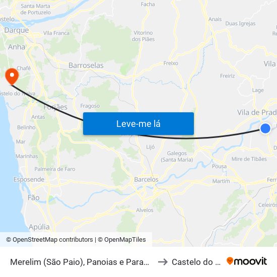 Merelim (São Paio), Panoias e Parada de Tibães to Castelo do Neiva map