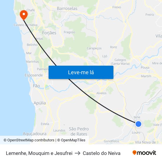 Lemenhe, Mouquim e Jesufrei to Castelo do Neiva map