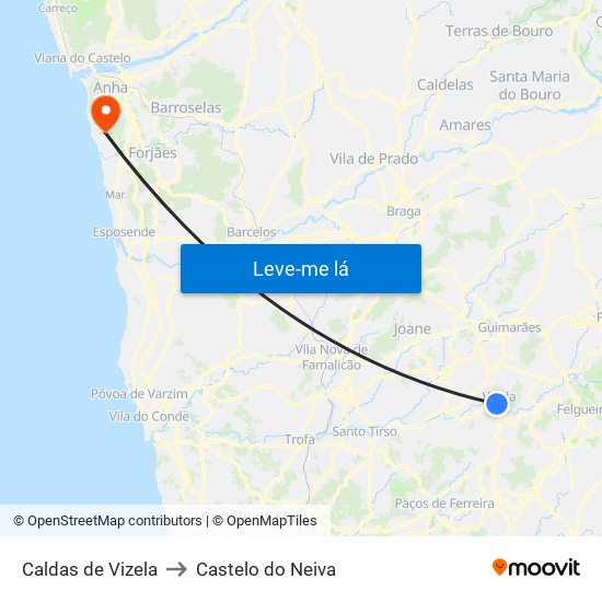 Caldas de Vizela to Castelo do Neiva map