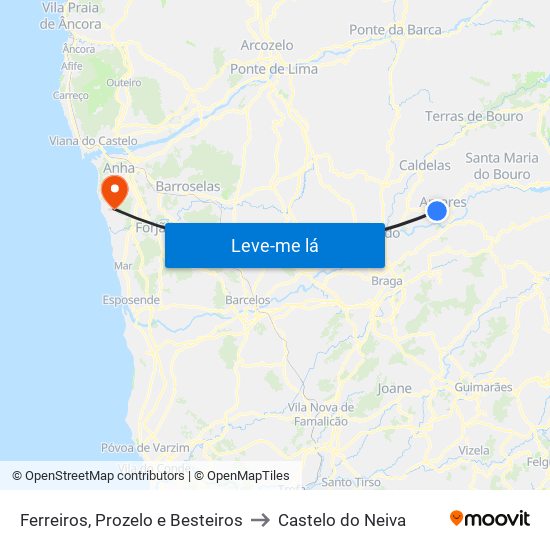 Ferreiros, Prozelo e Besteiros to Castelo do Neiva map