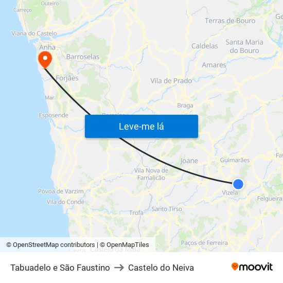 Tabuadelo e São Faustino to Castelo do Neiva map