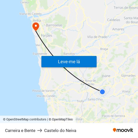 Carreira e Bente to Castelo do Neiva map