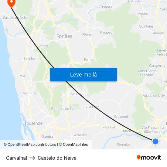 Carvalhal to Castelo do Neiva map