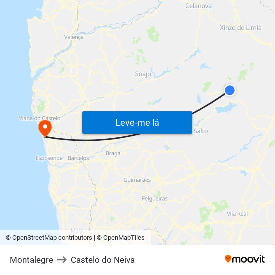 Montalegre to Castelo do Neiva map