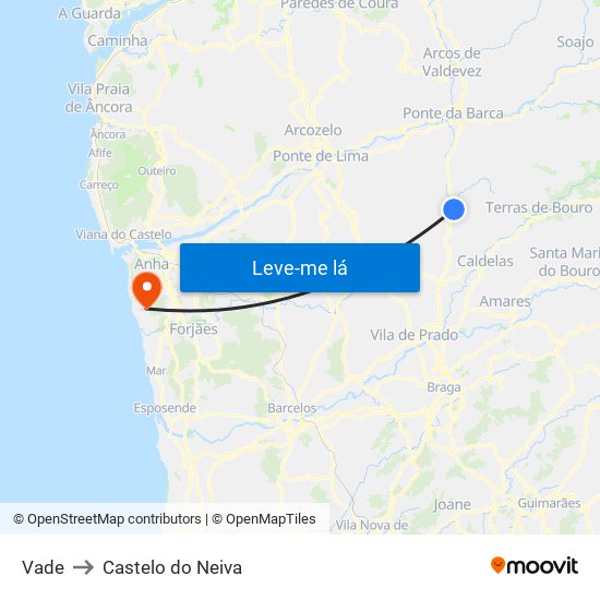 Vade to Castelo do Neiva map