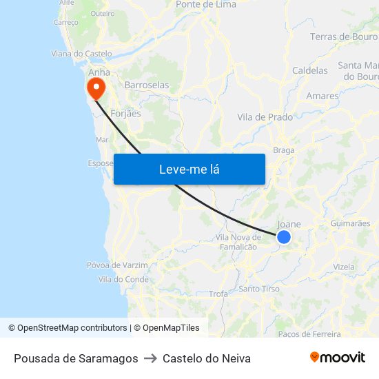 Pousada de Saramagos to Castelo do Neiva map