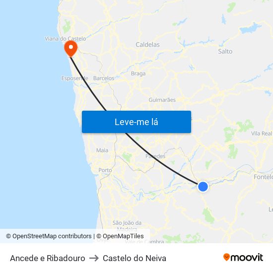 Ancede e Ribadouro to Castelo do Neiva map