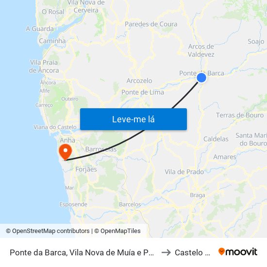 Ponte da Barca, Vila Nova de Muía e Paço Vedro de Magalhães to Castelo do Neiva map