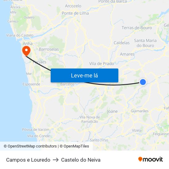 Campos e Louredo to Castelo do Neiva map