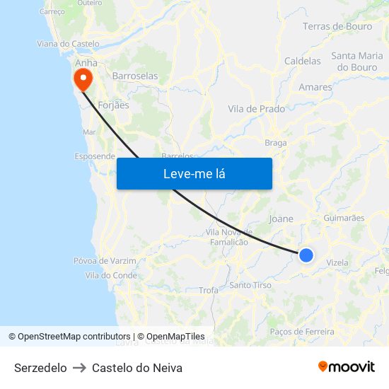 Serzedelo to Castelo do Neiva map
