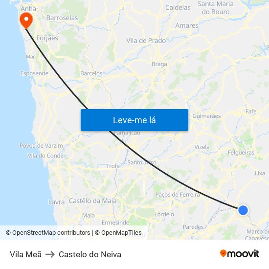 Vila Meã to Castelo do Neiva map