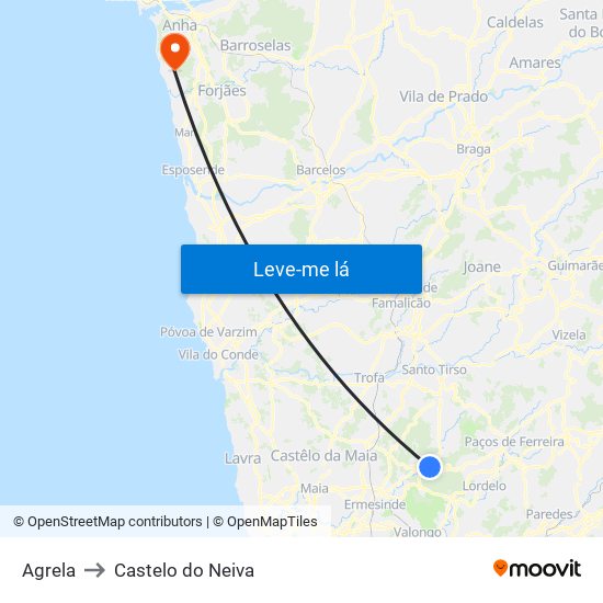 Agrela to Castelo do Neiva map