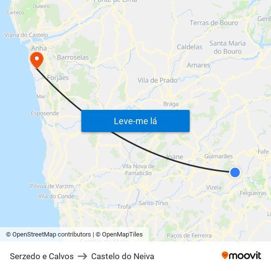 Serzedo e Calvos to Castelo do Neiva map