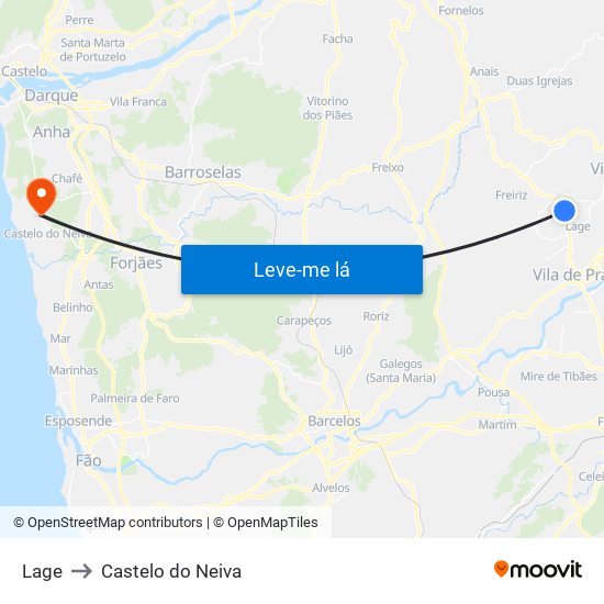 Lage to Castelo do Neiva map