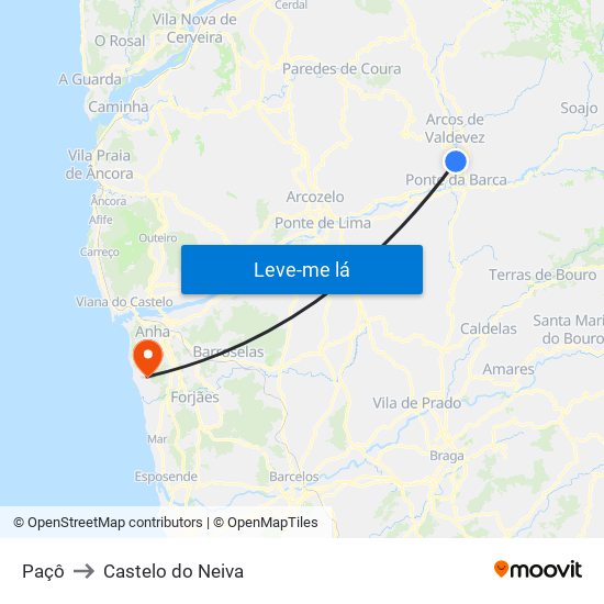 Paçô to Castelo do Neiva map