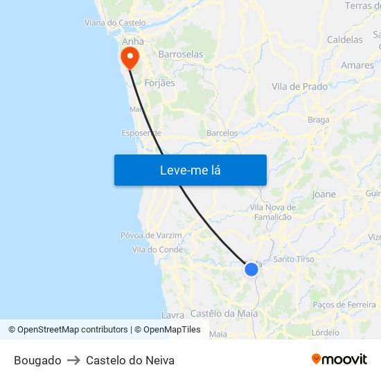 Bougado to Castelo do Neiva map