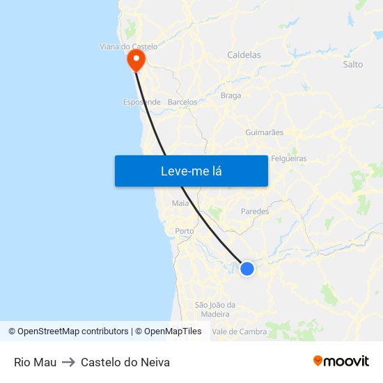 Rio Mau to Castelo do Neiva map