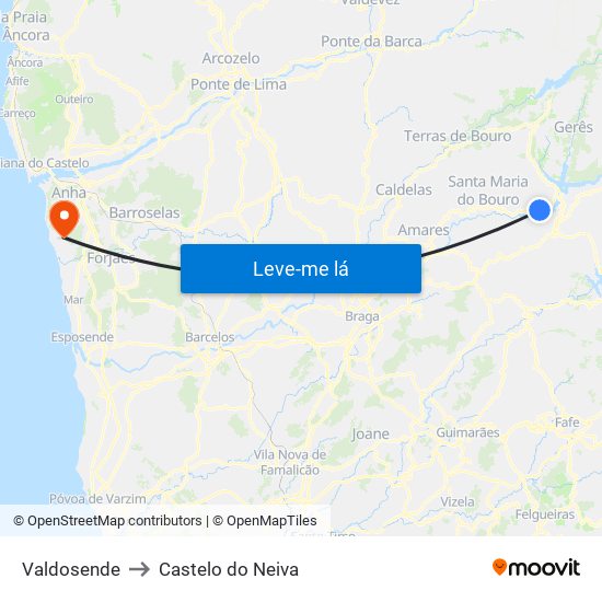 Valdosende to Castelo do Neiva map