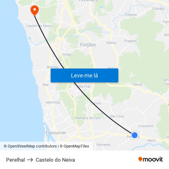 Perelhal to Castelo do Neiva map