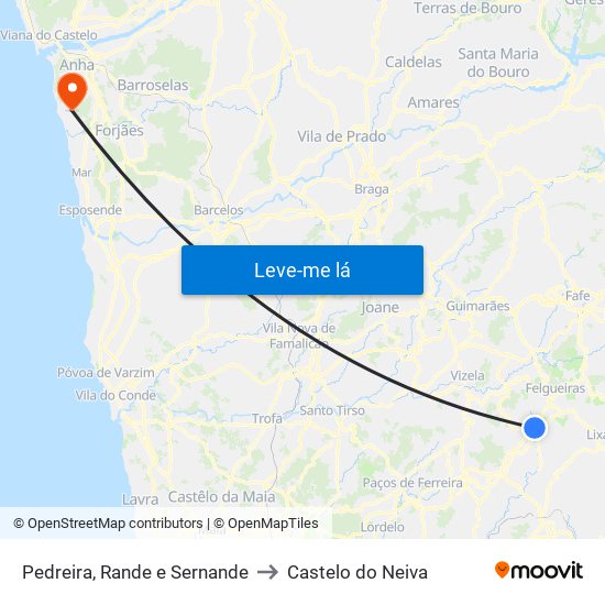 Pedreira, Rande e Sernande to Castelo do Neiva map