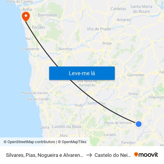 Silvares, Pias, Nogueira e Alvarenga to Castelo do Neiva map