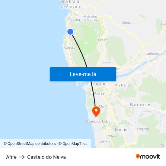 Afife to Castelo do Neiva map