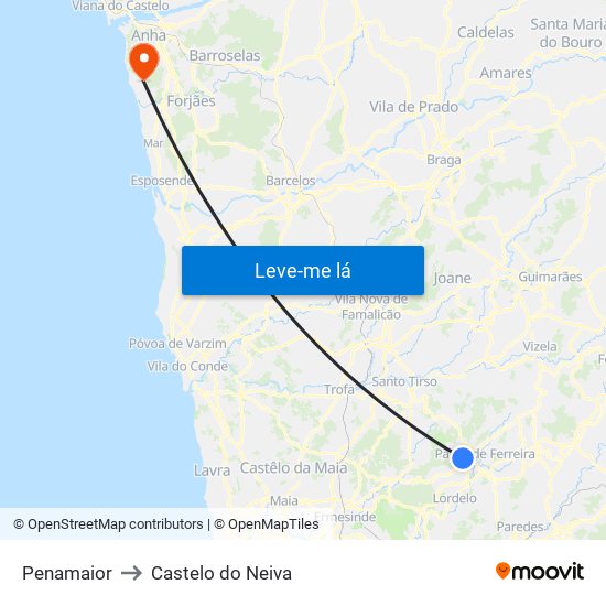 Penamaior to Castelo do Neiva map