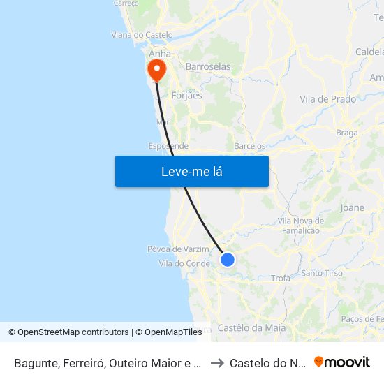 Bagunte, Ferreiró, Outeiro Maior e Parada to Castelo do Neiva map