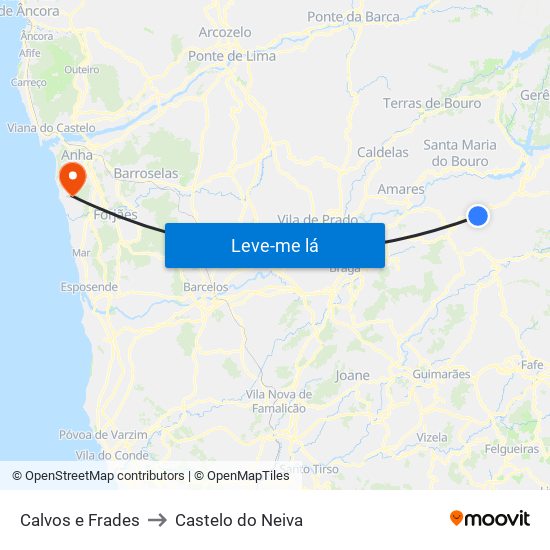 Calvos e Frades to Castelo do Neiva map