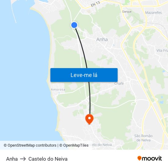 Anha to Castelo do Neiva map