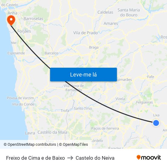 Freixo de Cima e de Baixo to Castelo do Neiva map