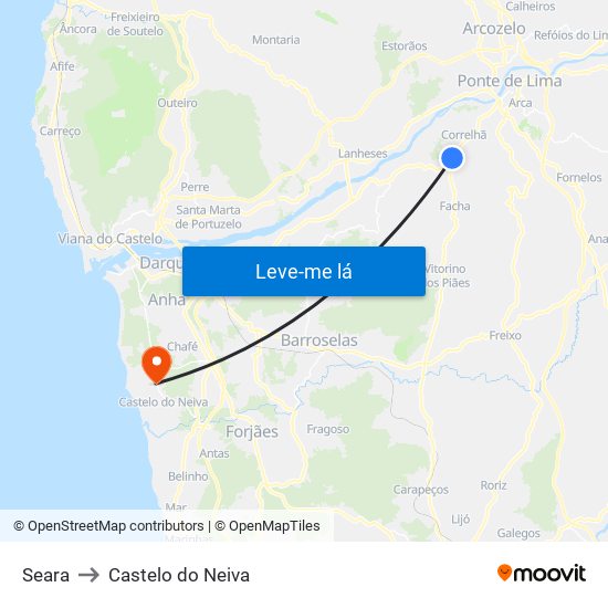 Seara to Castelo do Neiva map