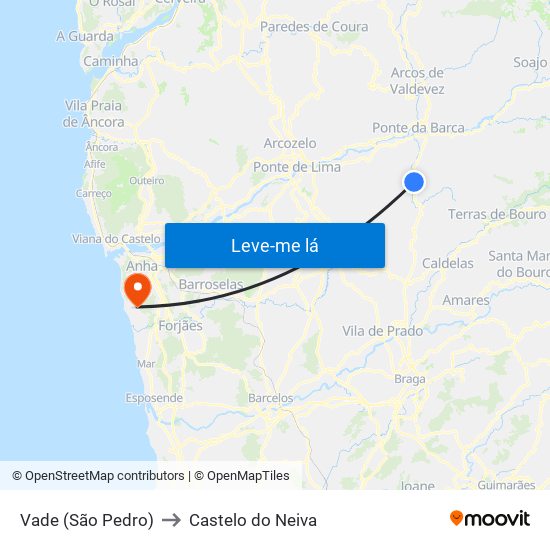 Vade (São Pedro) to Castelo do Neiva map