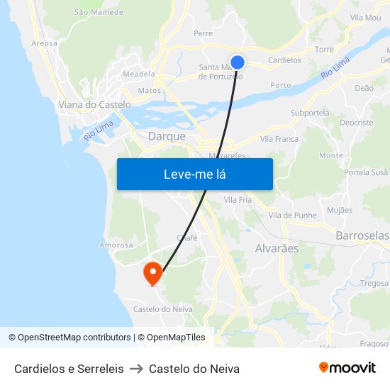 Cardielos e Serreleis to Castelo do Neiva map