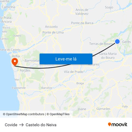 Covide to Castelo do Neiva map