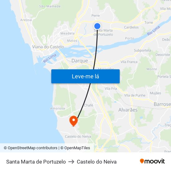 Santa Marta de Portuzelo to Castelo do Neiva map