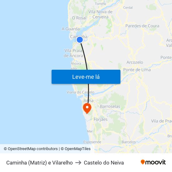 Caminha (Matriz) e Vilarelho to Castelo do Neiva map