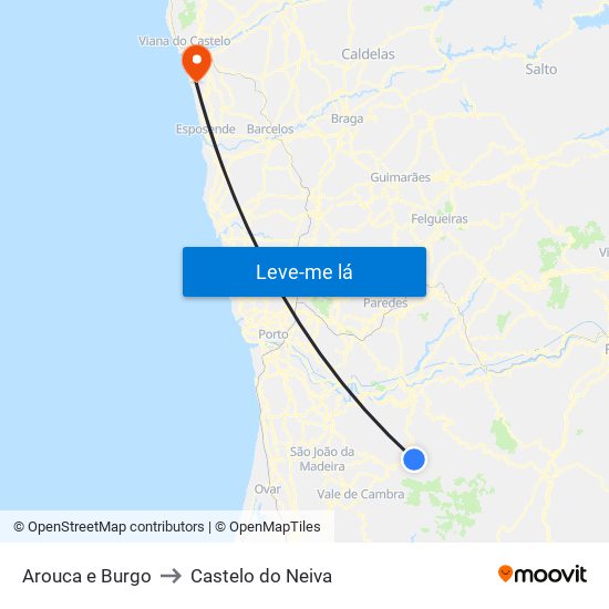 Arouca e Burgo to Castelo do Neiva map