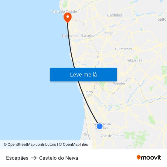 Escapães to Castelo do Neiva map