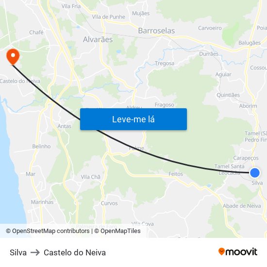 Silva to Castelo do Neiva map