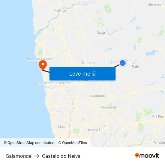 Salamonde to Castelo do Neiva map