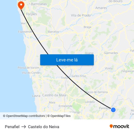 Penafiel to Castelo do Neiva map