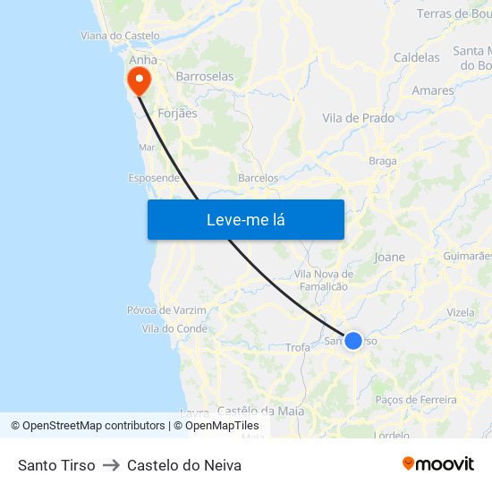 Santo Tirso to Castelo do Neiva map