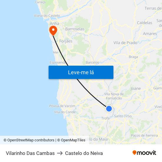 Vilarinho Das Cambas to Castelo do Neiva map