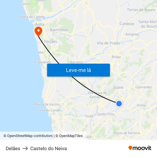 Delães to Castelo do Neiva map