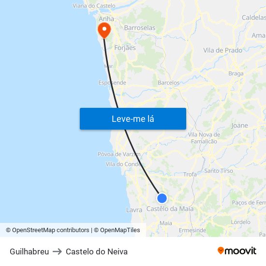 Guilhabreu to Castelo do Neiva map